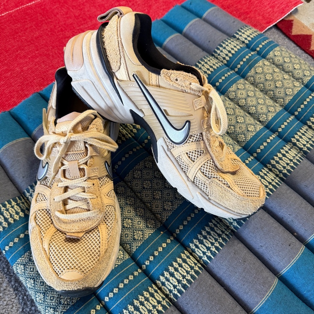 Nike Women V2K Run Shoes - Mustard, Cream and Black - Women's 10